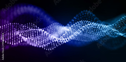 青と紫のパーティクル素材。データ、テクノロジーのイメージ © comawari