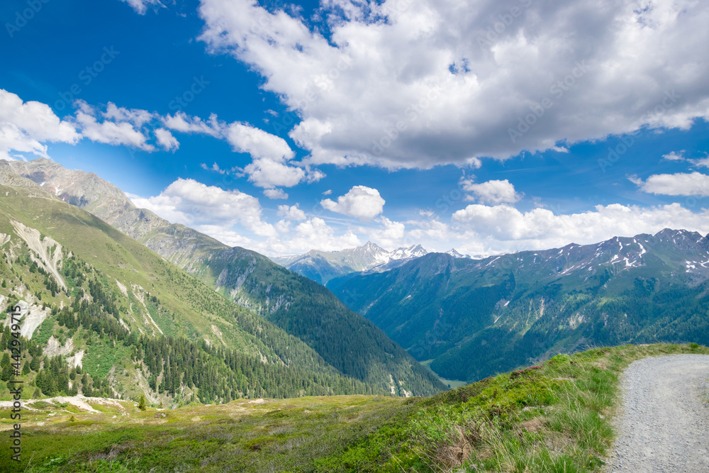 alpine landscape along a hiking trail near Ischgl (Tyrol, Austria)
