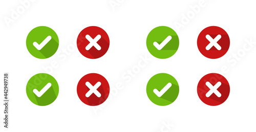 Circle icons with cross and tick in long shadow style