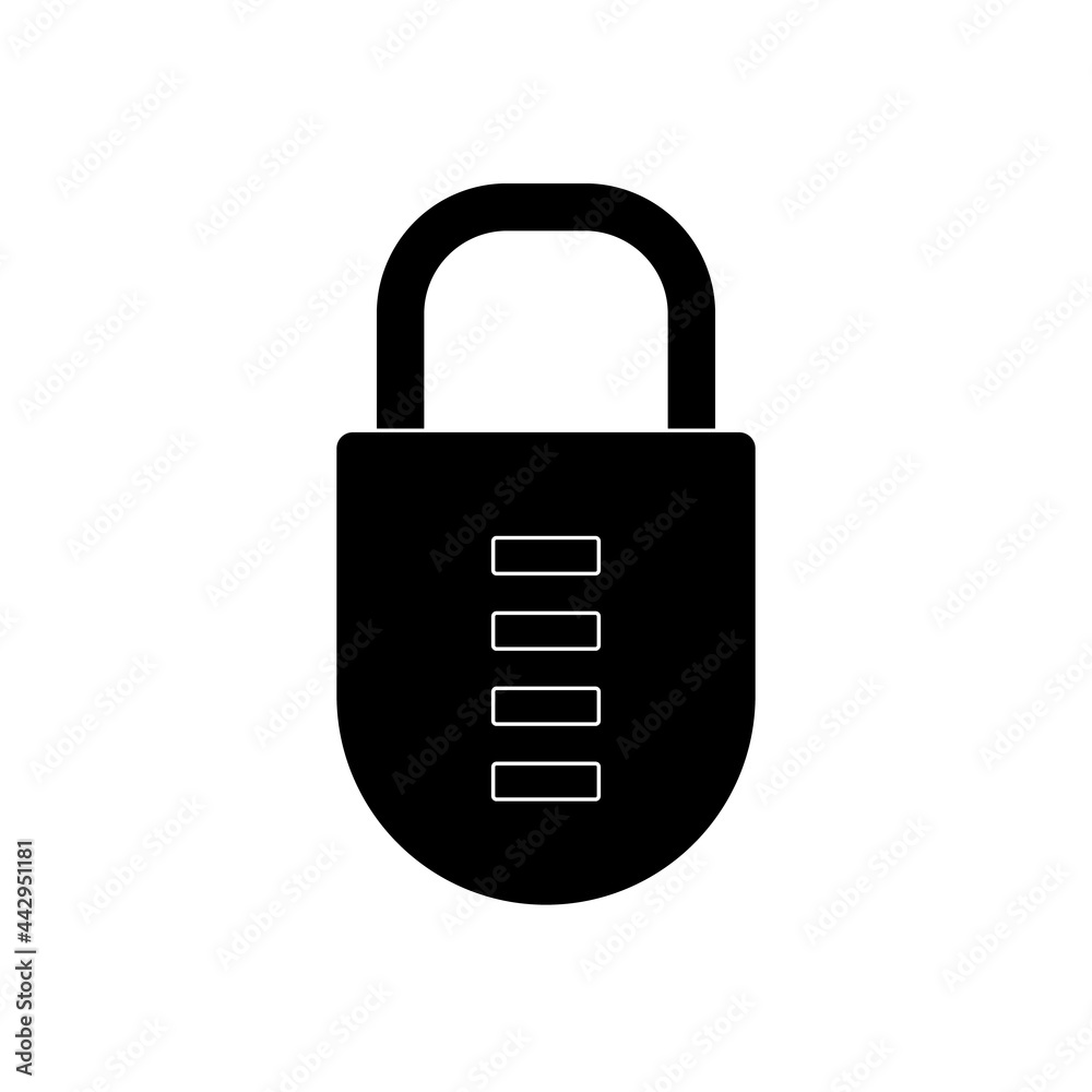 The combination lock is black on a white background. The combination lock is black on a white background.