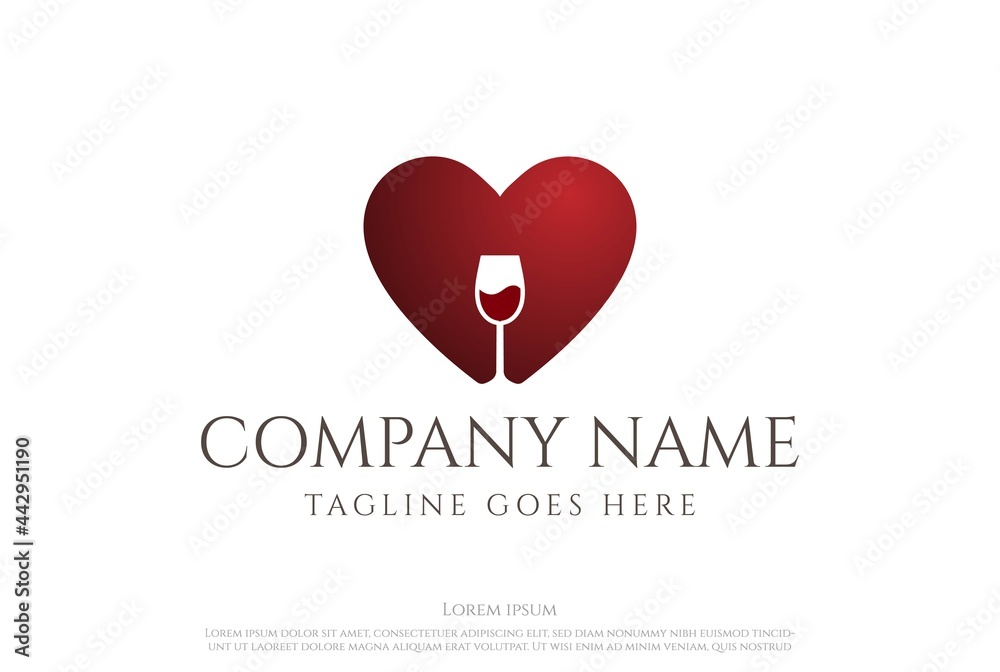 Modern Love Heart Whisky Whiskey Wine Glass Logo Design Vector
