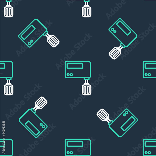 Line Electric mixer icon isolated seamless pattern on black background. Kitchen blender. Vector