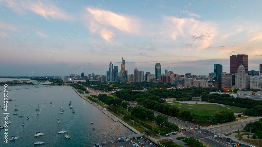 Grant Park Drone Photo During Sunset 