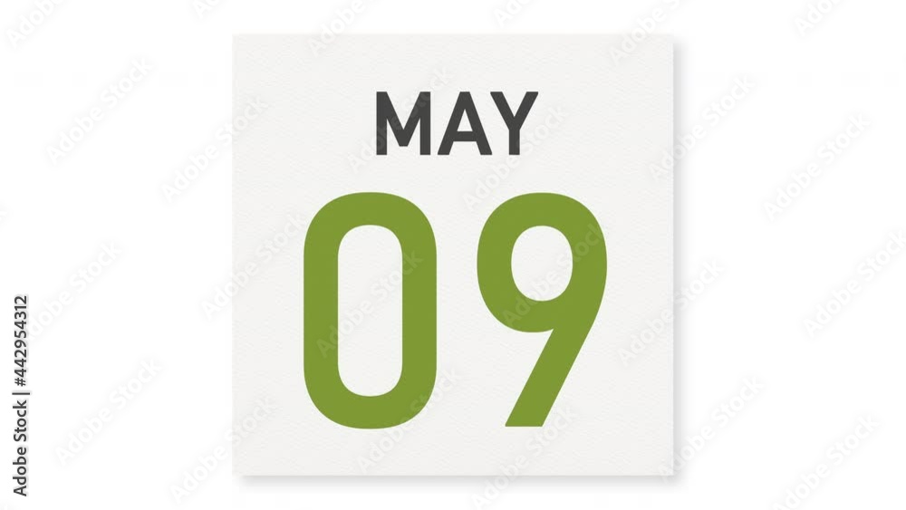 May 9 date behind crumpled paper page of a calendar, 3d animation May 9 date behind crumpled paper page of a calendar, 3d animation