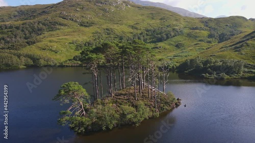 Aerial view of Eilean Na Moine island at Loch Eilt, Scotland, UK. A place where Professor Dumbledore was buried in the Harry Potter book and movie photo