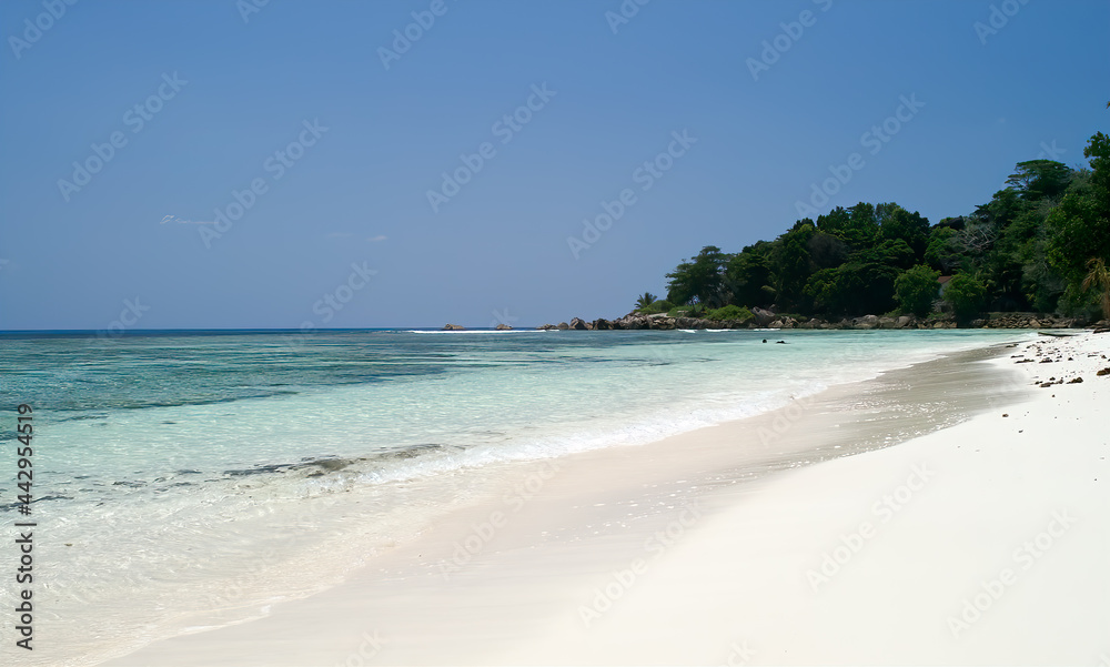 White sand beach in  La Digue, Seychelles Islands