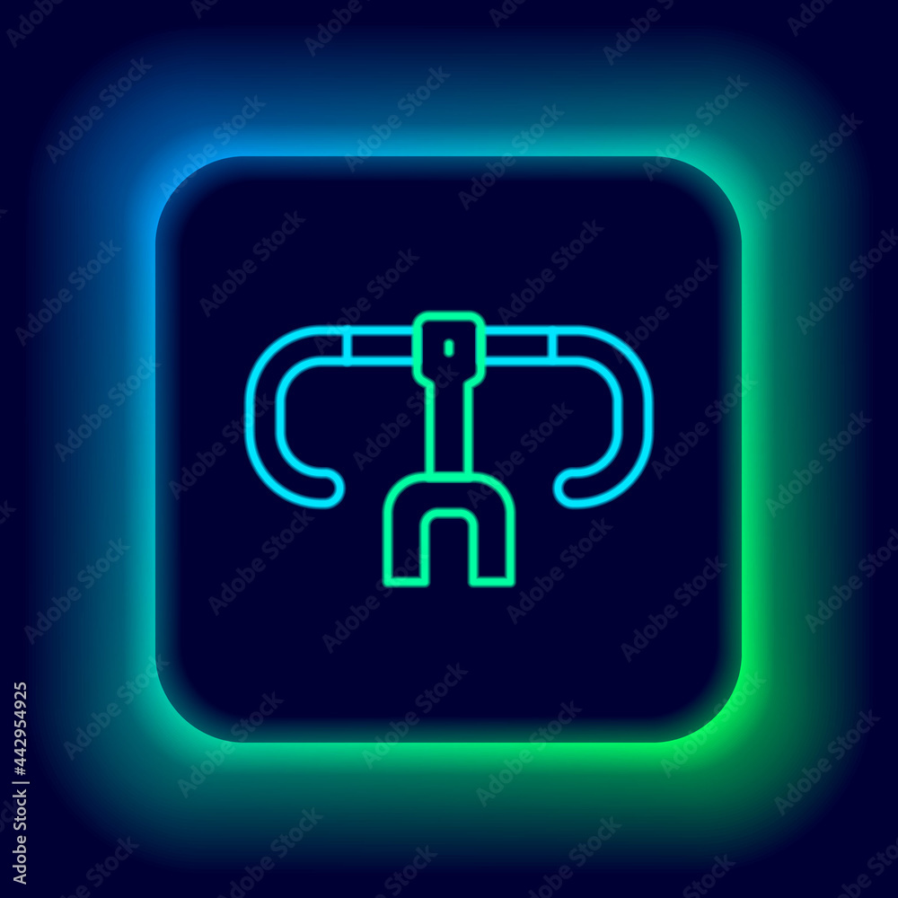 Glowing neon line Bicycle handlebar icon isolated on black background. Colorful outline concept. Vector Glowing neon line Bicycle handlebar icon isolated on black background. Colorful outline concept. Vector