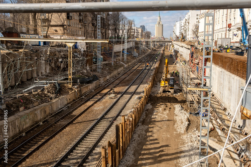 Moscow  Russia - 04.05.2021  Moscow Circle railroad under construction