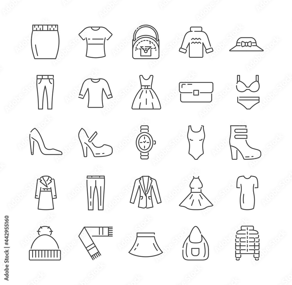 Large set of icons for female fashion accessories and garments Large set of icons for female fashion accessories and garments