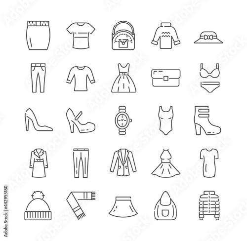 Large set of icons for female fashion accessories and garments