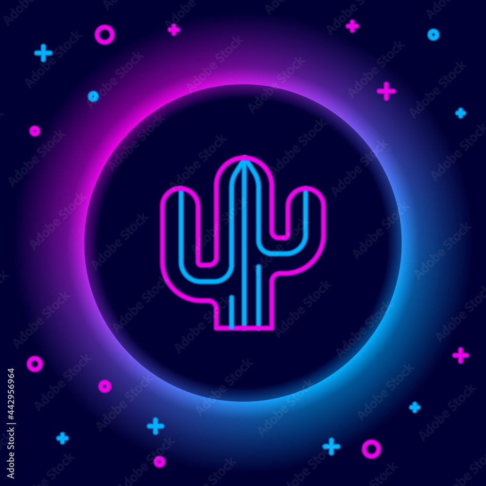 Obraz premium Glowing neon line Cactus icon isolated on black background. Colorful outline concept. Vector