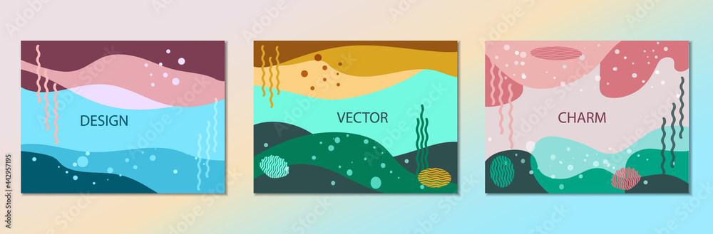 Naklejka premium Set of horizontal abstract summer sea backgrounds in a minimalist style