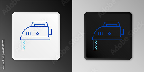 Line Electric jigsaw with steel sharp blade icon isolated on grey background. Power tool for woodwork. Colorful outline concept. Vector