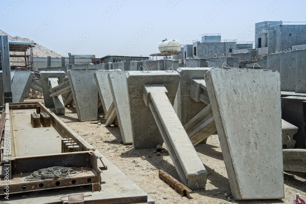 Construction site near Abu Dhabi,Uae.Future living compound in desert