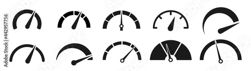Speedometers set icons. Vector illustration photo