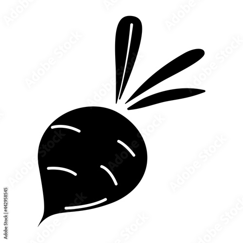 Vector glyph beetroot icon. Isolated vegetable silhouette in cartoon style. Black pictogram of food for coloring