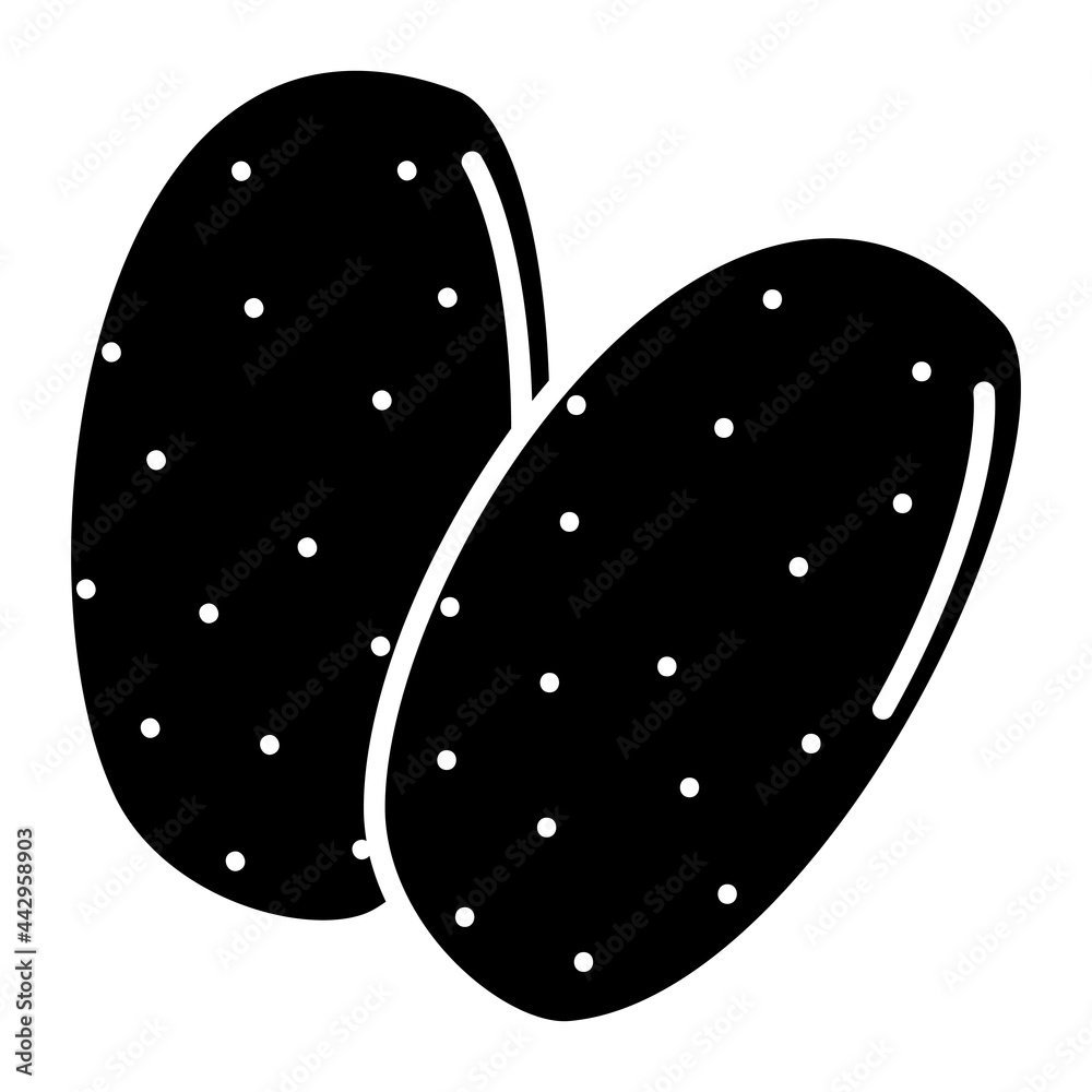 Vector glyph potatoes icon. Isolated vegetable silhouette for stamping. Simple food pictogram on the white background. Vector glyph potatoes icon. Isolated vegetable silhouette for stamping. Simple food pictogram on the white background.