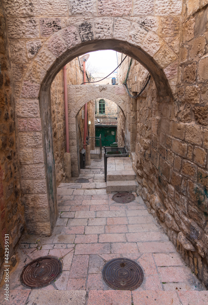 Jerusalem Old City narrow streets with beautiful arches