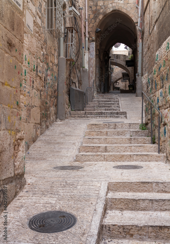 Jerusalem Old City narrow ancient streets with arches