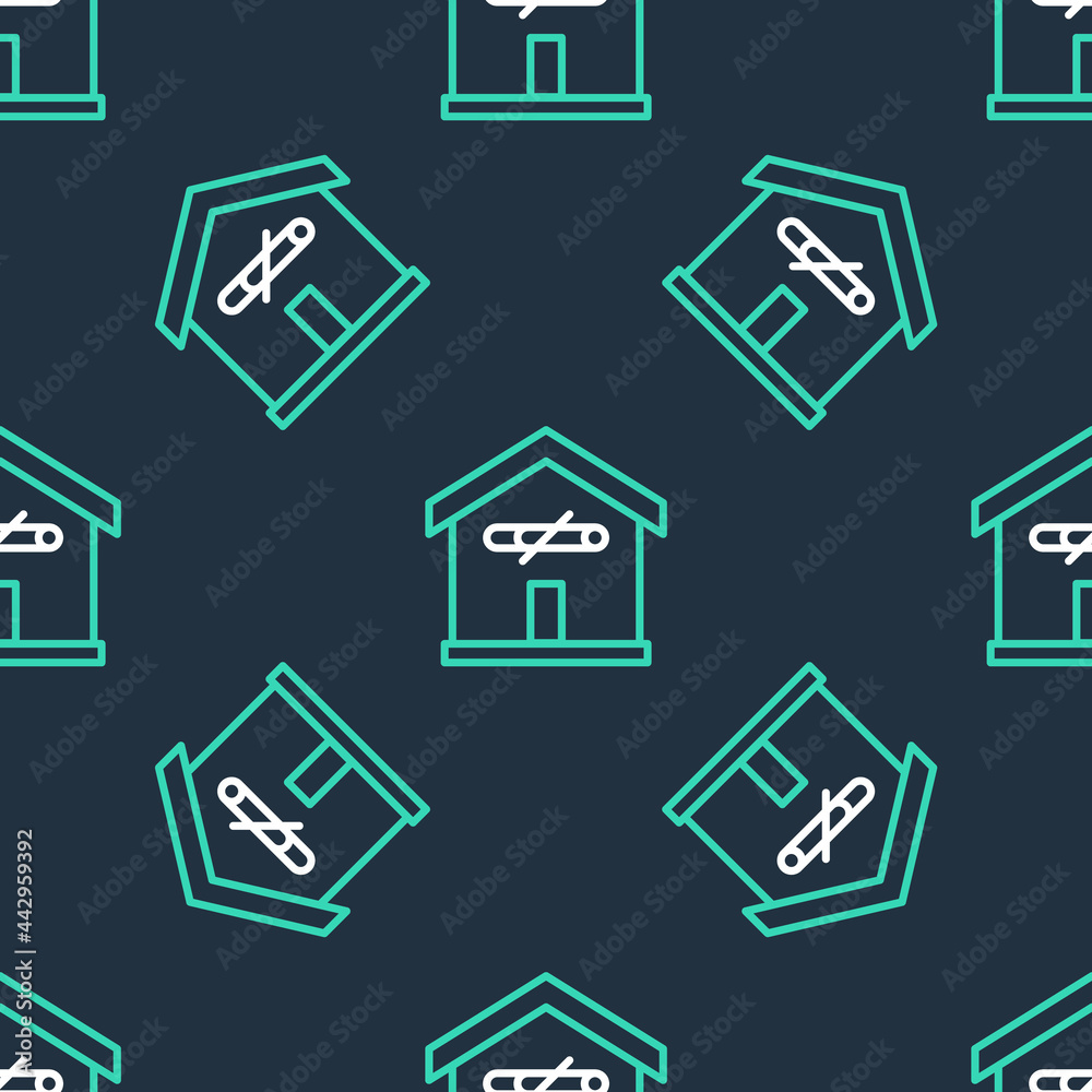 Line No smoking at home icon isolated seamless pattern on black background. Area no smoking house. Vector