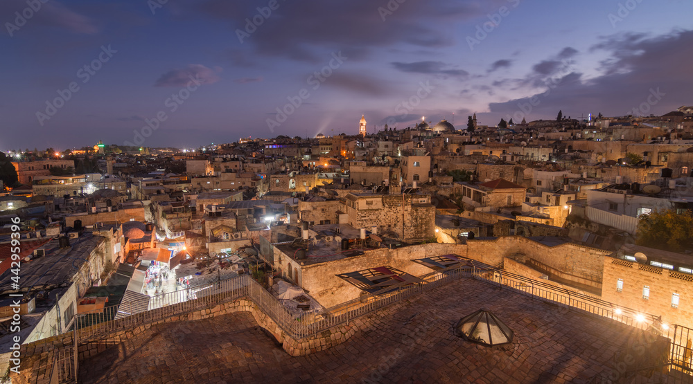 Jerusalem Old City night panorama, top view