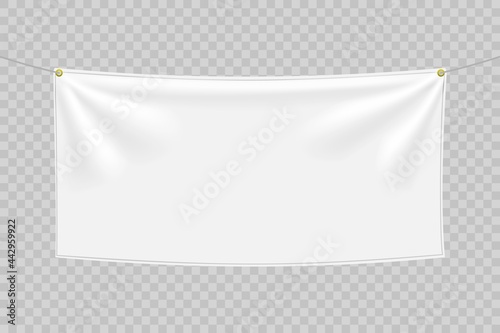 White textile banner with folds isolated on white background
