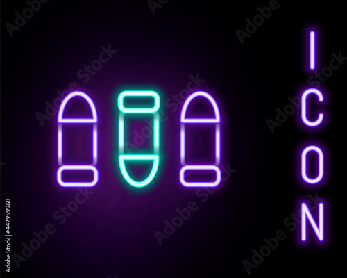 Glowing neon line Bullet icon isolated on black background. Colorful outline concept. Vector