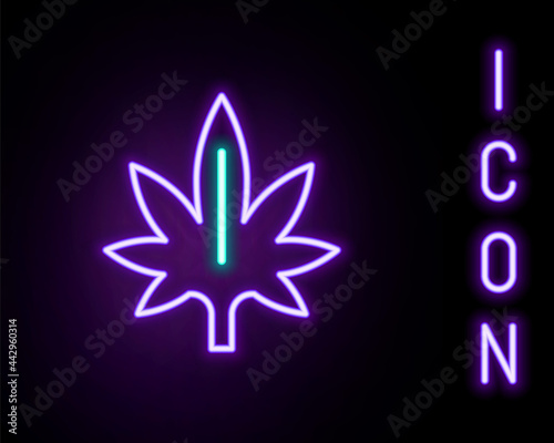 Glowing neon line Medical marijuana or cannabis leaf icon isolated on black background. Hemp symbol. Colorful outline concept. Vector