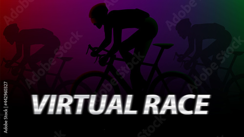 virtual race cycling concept. virtual roadbike cyling championship. silhouette cyclist in front of abstract background. vector illustration