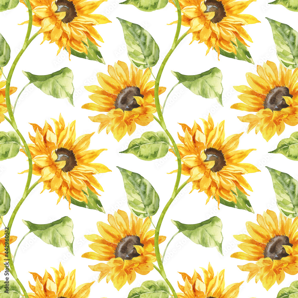 Watercolor seamless pattern – Sunflowers