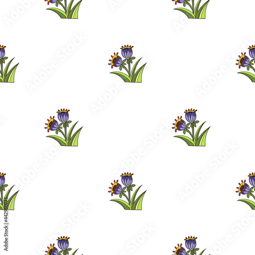 Summer seamless pattern with isolated blue bell print. White background. Cute field flowers artwork.