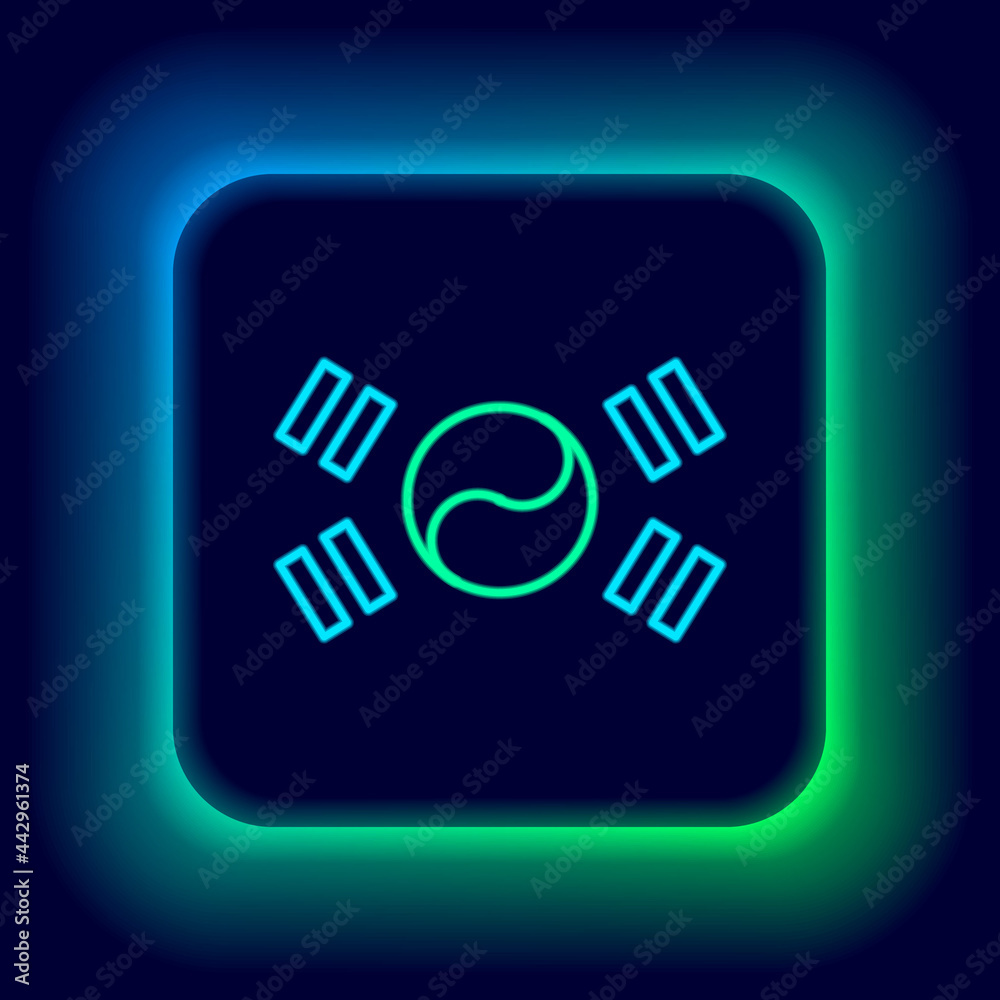 Glowing neon line South Korea flag icon isolated on black background. Colorful outline concept. Vector Glowing neon line South Korea flag icon isolated on black background. Colorful outline concept. Vector