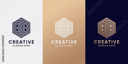 Creative monogram logo design initial letter GS with line art style and hexagon concept. Logo icon for business company and personal