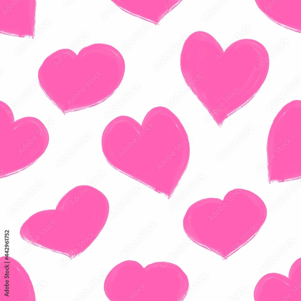 Purple, pink hearts on a white background. Love symbol. Seamless pattern. Pattern for valentine's day, birthday, holidays, fabric, textile, packaging, clothing.
