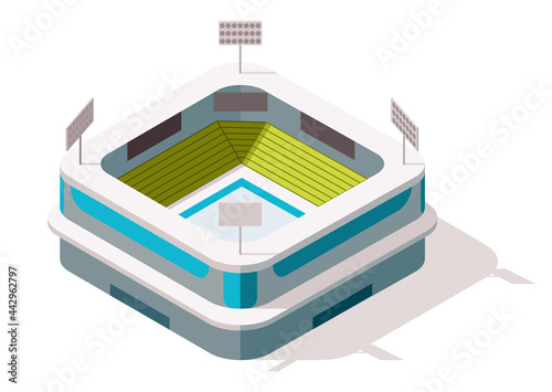 Isometric sport arena exterior. Place for biggest sport competitions. Vector icon or infographic element representing football basketball or hockey stadium building