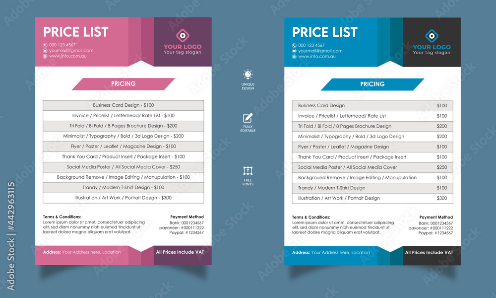 Price List Design Template with two Color 