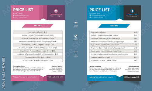 Price List Design Template with two Color  photo