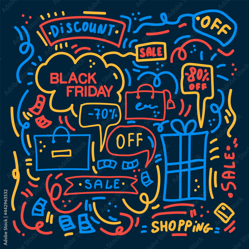 Black Friday pattern. Black Friday Big Discount poster linear background. Promo concept of the pattern sale. Vector illustration