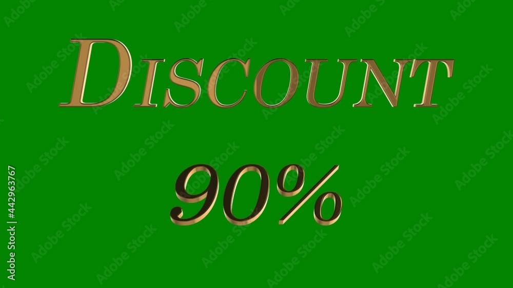 Moving gold volumetric inscription Discount 90% on green background chroma key trade advertisement short clip large resolution Moving gold volumetric inscription Discount 90% on green background chroma key trade advertisement short clip large resolution