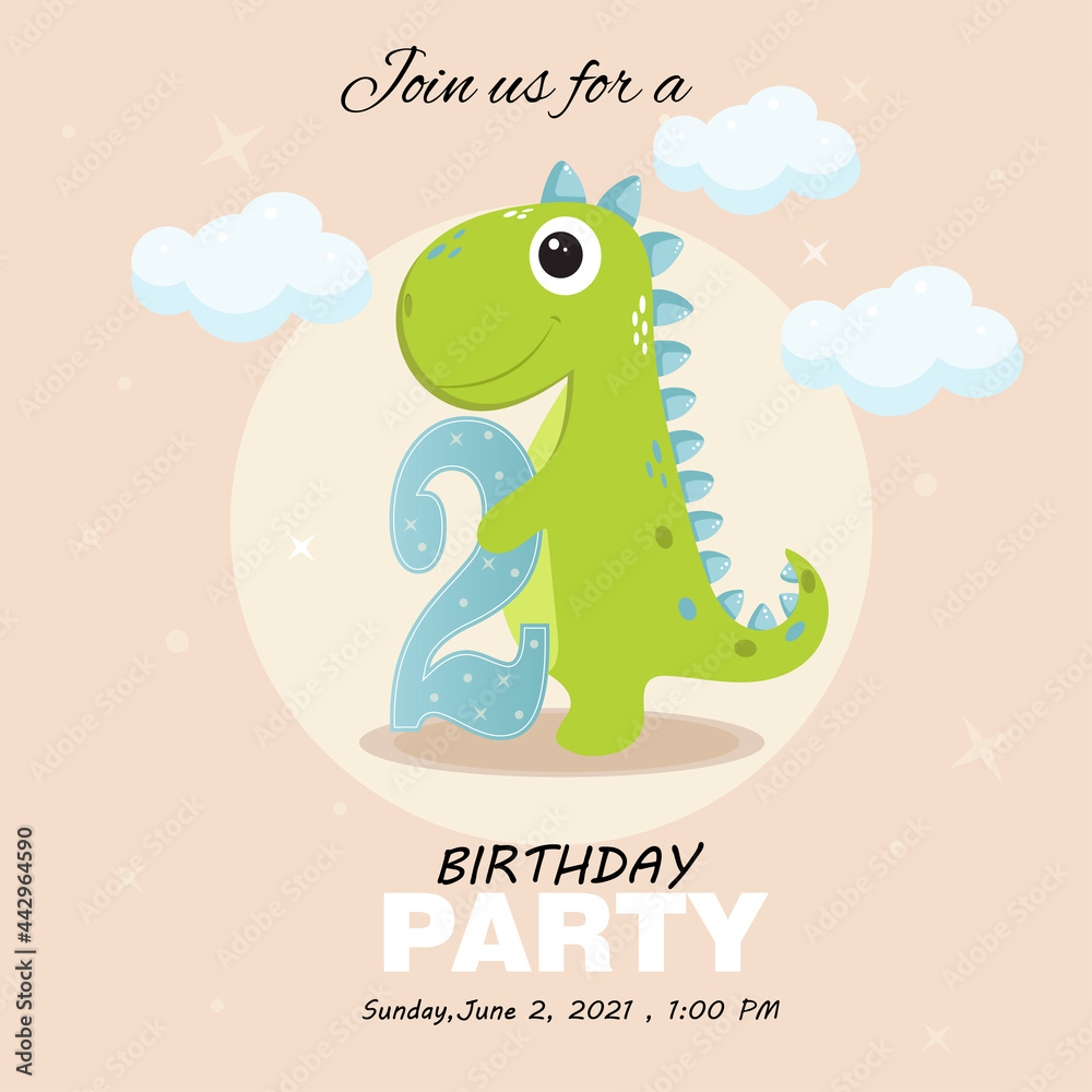 Cute baby boy dinosaur. Birthday invitation . Cute baby boy dinosaur. Birthday invitation .