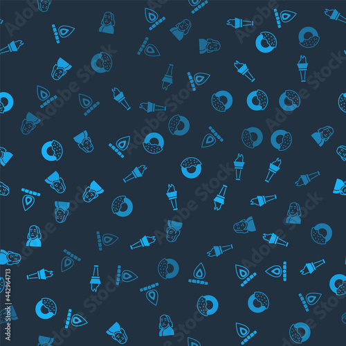 Set Campfire, Torch flame, Donut and Benjamin Franklin on seamless pattern. Vector