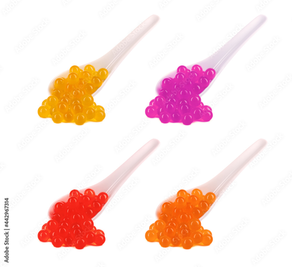 Tapioca pearls for bubble tea isolated on white background Mix tapioca Tapioca pearls for bubble tea isolated on white background Mix tapioca