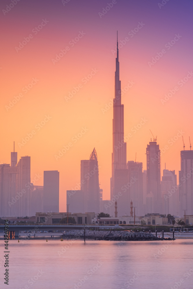silhouette of skyscraper in morning twilight