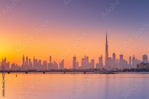 morning silence above bay with view to Dubai skyscrapers with copy space © sergejson