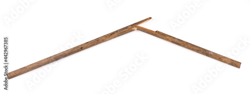 broken old wooden stick isolated on white background