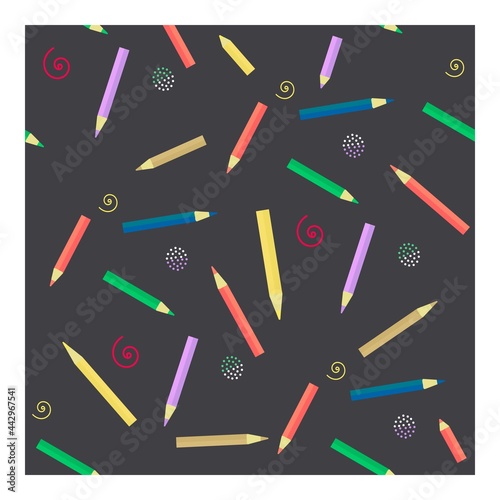 Seamless vector pattern. For textiles, packaging, fabrics, covers, covers. Colorful bright colored pencils.