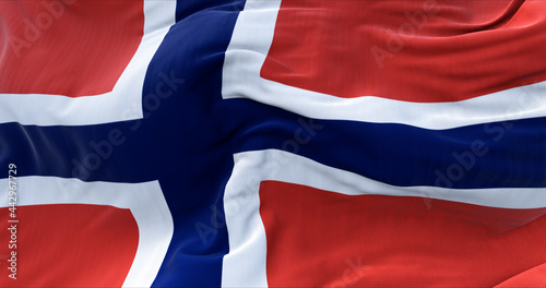 Detail of the national flag of Norway flying in the wind. photo