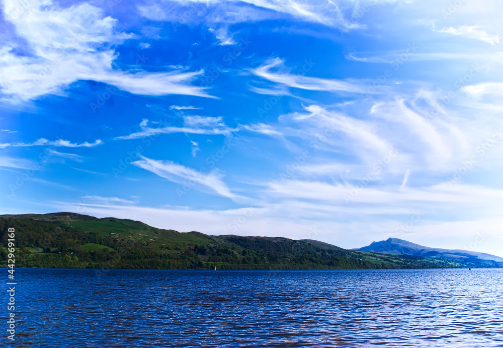 Bala lake view in summer with beautiful sky and water