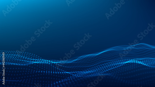Digital technology wave. Abstract background with dots moving in space. Futuristic modern dynamic wave. Vector illustration.