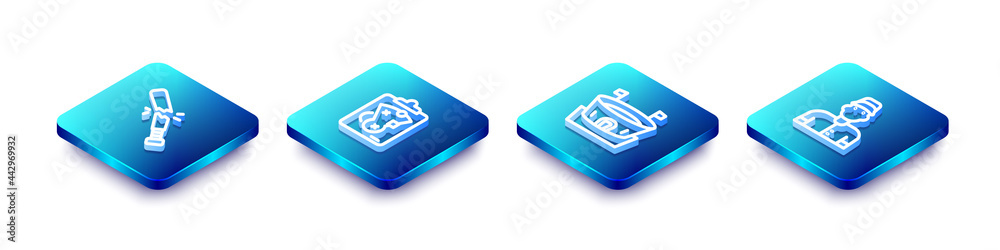 Set Isometric line Broken baseball bat, Planning strategy, Baseball arena and player icon. Vector Set Isometric line Broken baseball bat, Planning strategy, Baseball arena and player icon. Vector